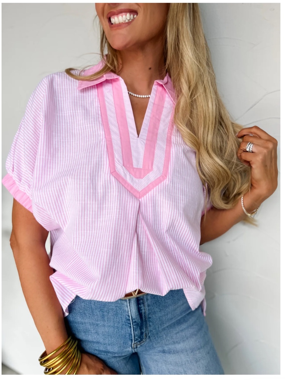 Umgee pink striped collared top - NWOT